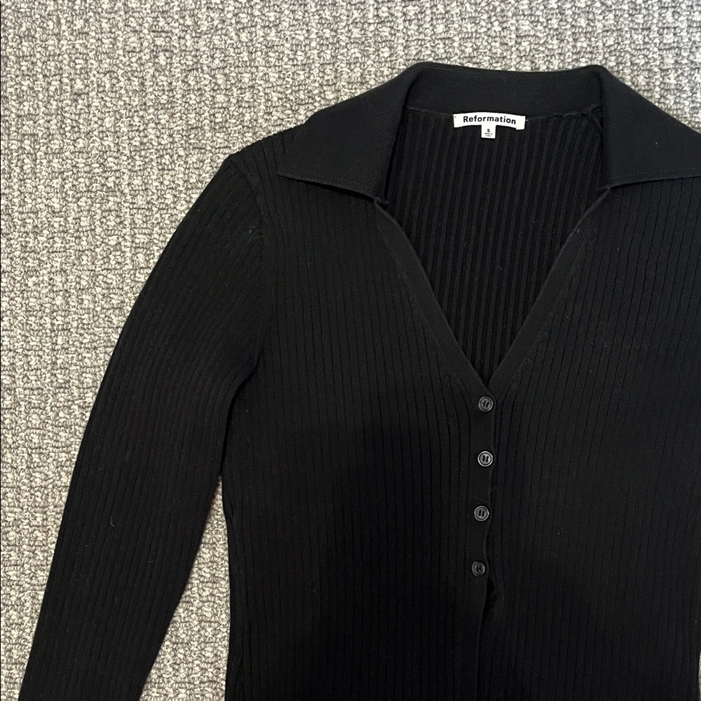 Reformation Black Ribbed Button-Up Cardigan - Picture 3 of 5